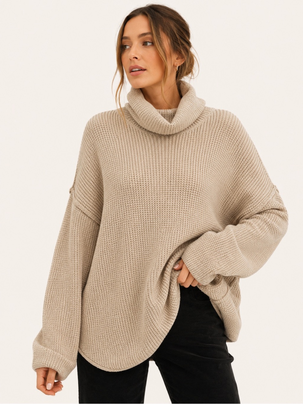 Free People FP Beach Cream Open Back Turtleneck Sweater Women’s Size M
